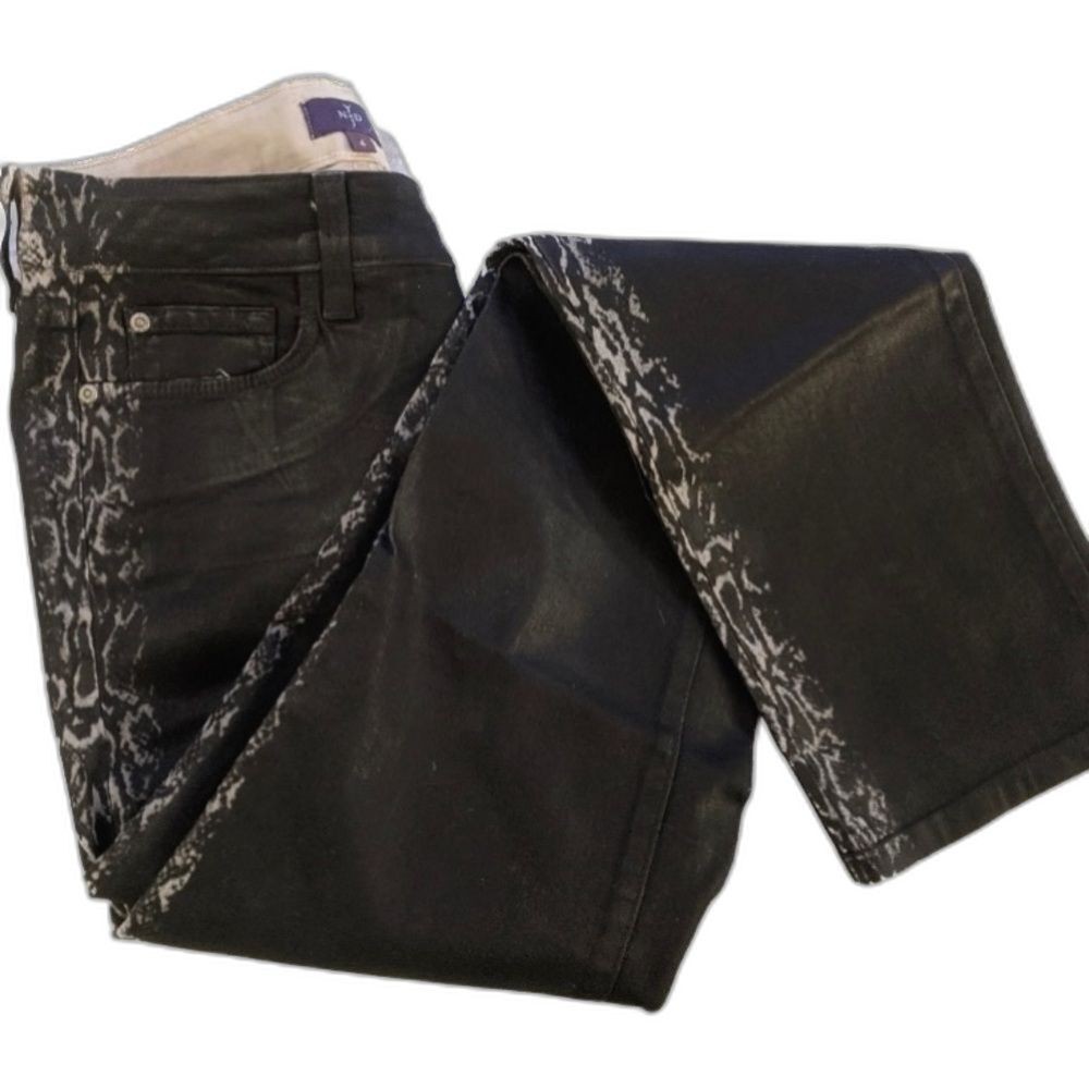 NYDJ - black jeans with snake print side stripes. Slim cut and true to size. - Picture 6 of 15